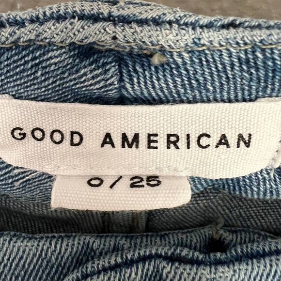 Good American Jeans Women's 0/25 Long Good Flare High Rise Blue Denim Distressed - Picture 10 of 11